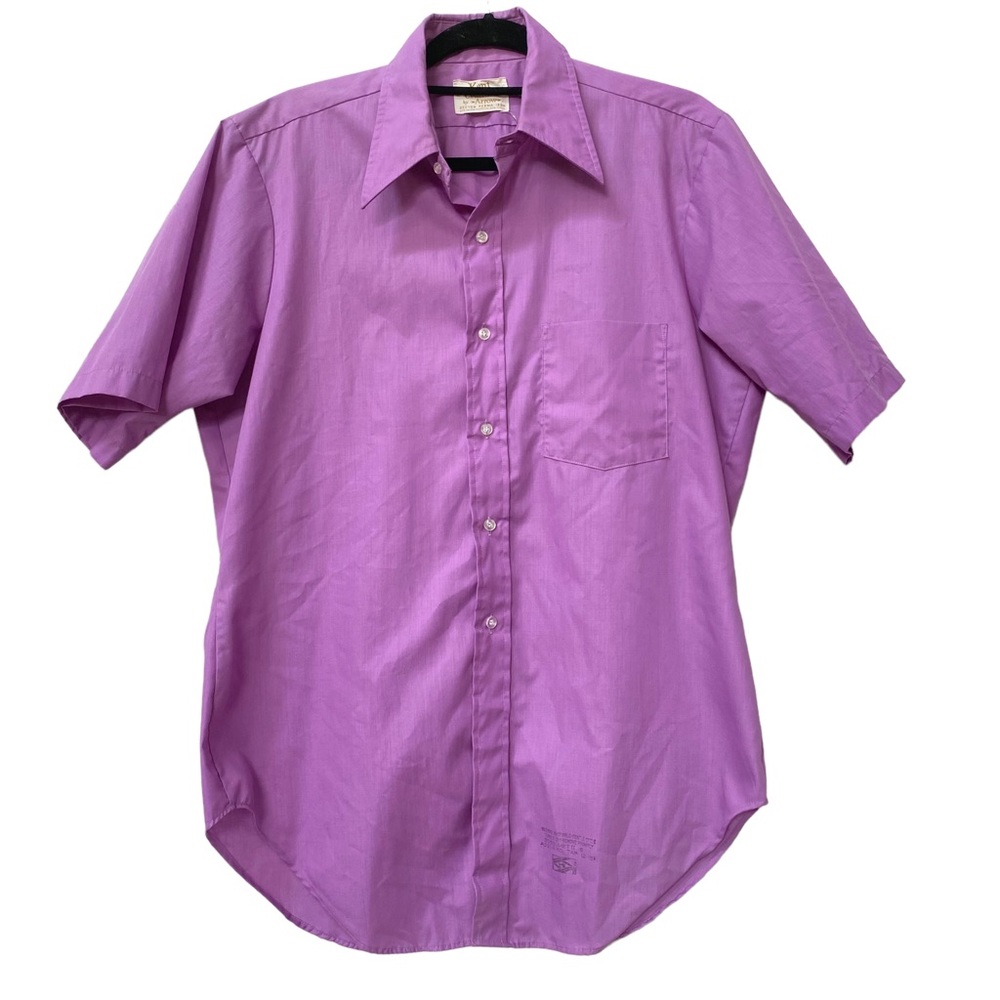 Vintage 60s 70s Kent Lilac Purple Button Up Shirt Mens Size Small